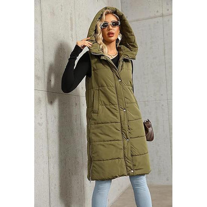 Goranbon Womens down Vest with Stand Collar Thick Hooded Sleeveless Long Coats Jacket