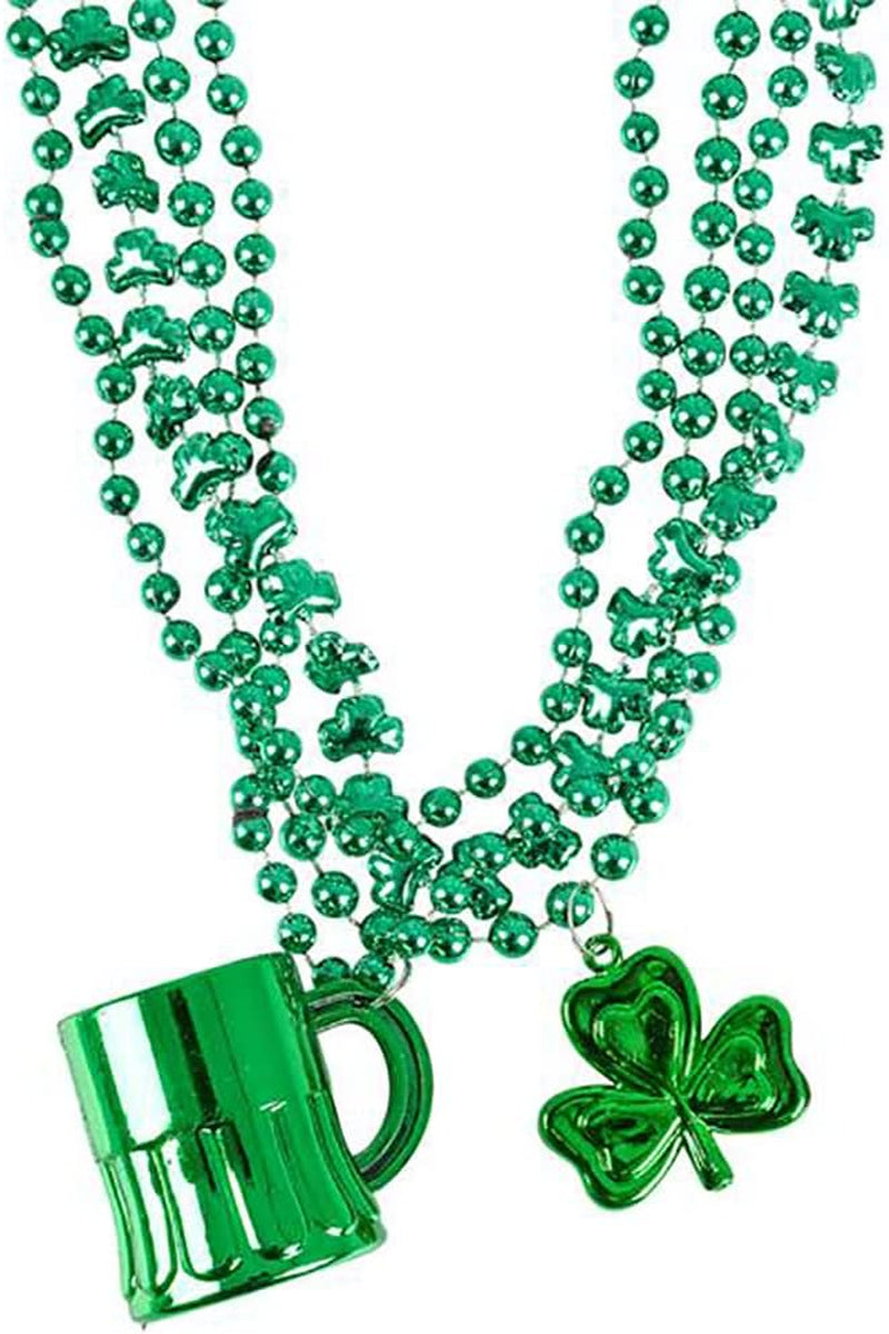St. Patrick'S Beer Mug Beads & Shamrock Necklace Variety Pack, Metallic Green, 33 Inch (8Mm) (12-Pack)