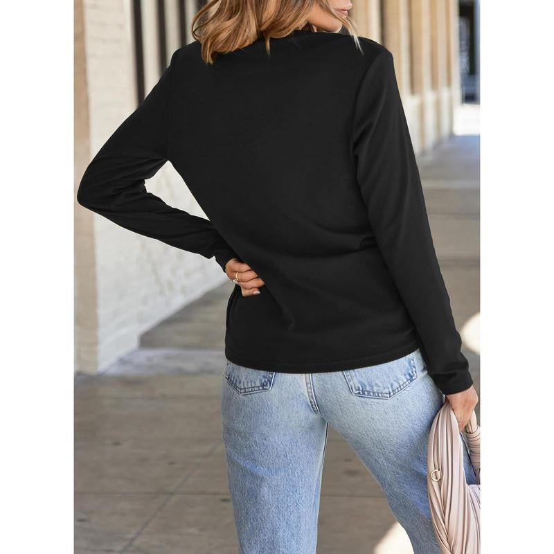 EVALESS Women'S Plain Long Sleeve Pleated Shirts Tops,Crewneck Knit Solid Loose Comfort Casual Blouses,Trendy for Spring & Fall,Ladies Clothes for Daily Wear,2025 Womenswear Outfits