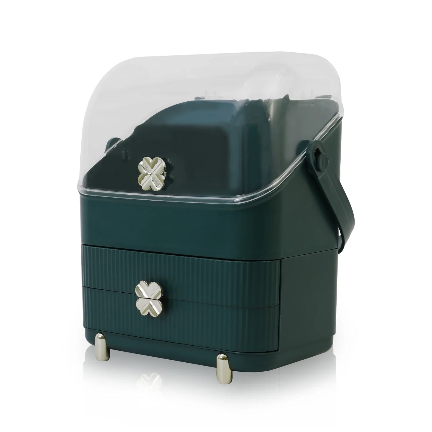 Makeup Organizer Cosmetics Storage with Fully Open Lid, Green, Countertop Cosmetics Display Case, Dresser, Ideal Gift for Women (Dark Green), 10.23*7.08*14.17In