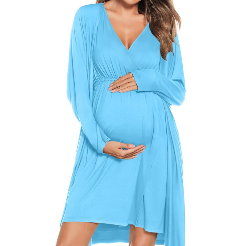 SWOMOG Women Maternity Nursing Gown and Robe Set 3 in 1 Soft Modal Fabric Nursing Gown for Hospital Bathrobe Pregnancy Postpartum Outfits Pregnant