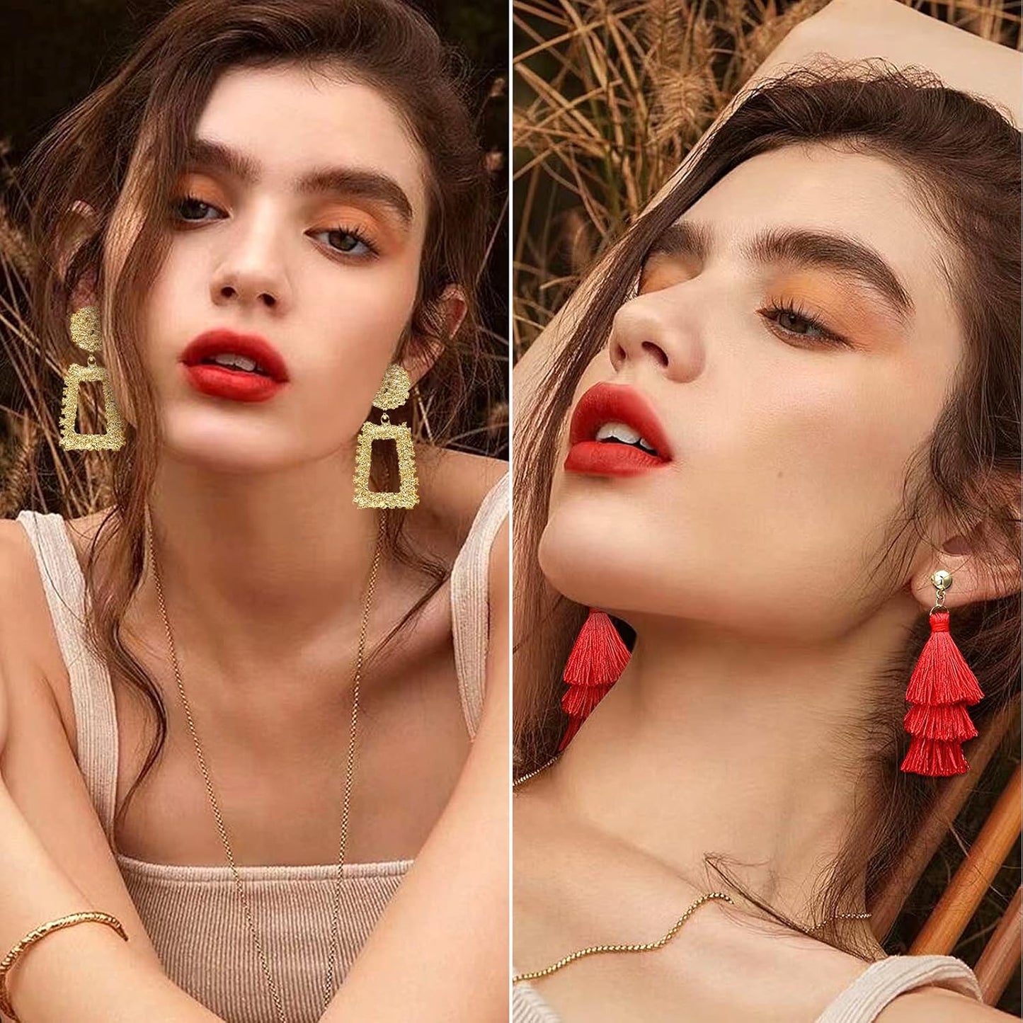 47 Pairs Trendy Boho Teardrop Geometric Acrylic Rattan Statement Dangle Drop Earrings for Christmas