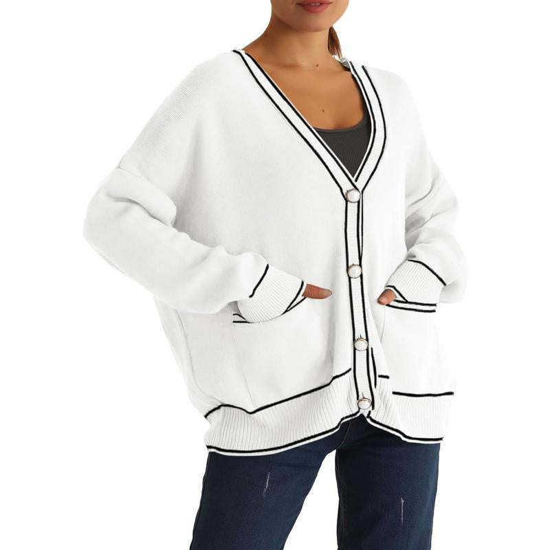 Fisace Womens Button down Cardigan Sweaters V Neck Open Front Oversized Knit Long Sleeve Fall Coat