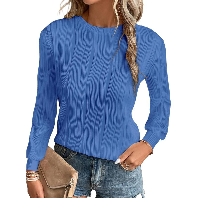 EVALESS Women'S Casual Sweatshirt Tops Trendy Long Sleeve Crewneck Basic Solid Loose Textured Shirts 2025 Fashion Womenswear Outfits Clothing