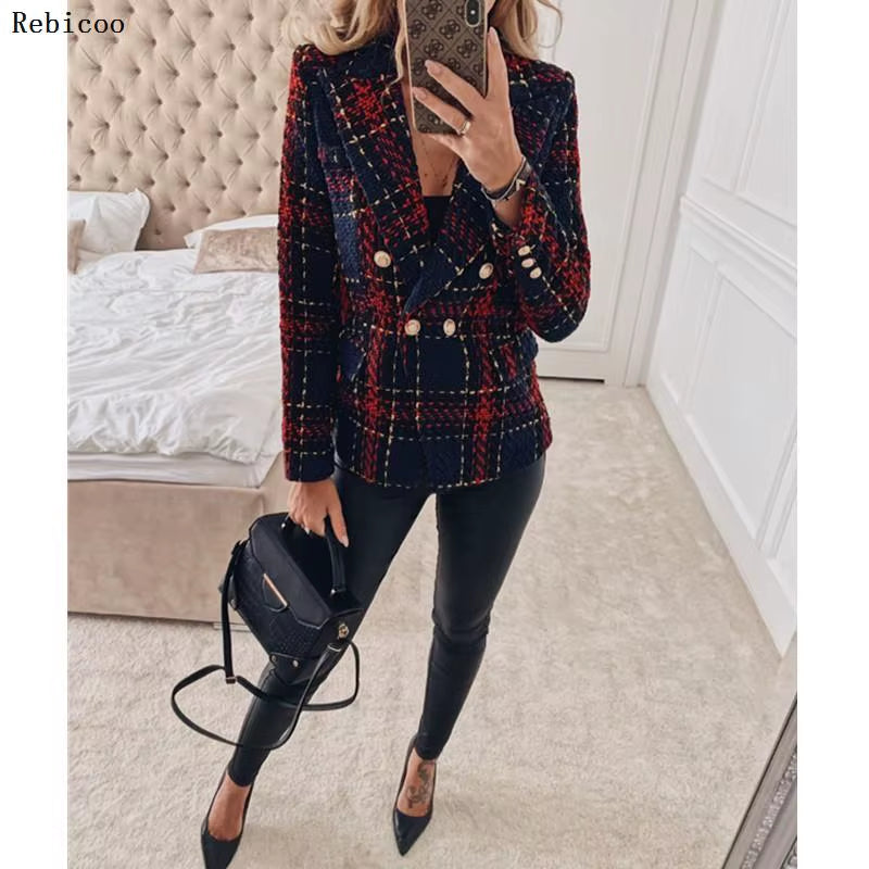 Blazer Woman Autumn Winter Suit Blazer New Casual Double Breasted Pocket Women Long Jackets Elegant Long Sleeve Blazer