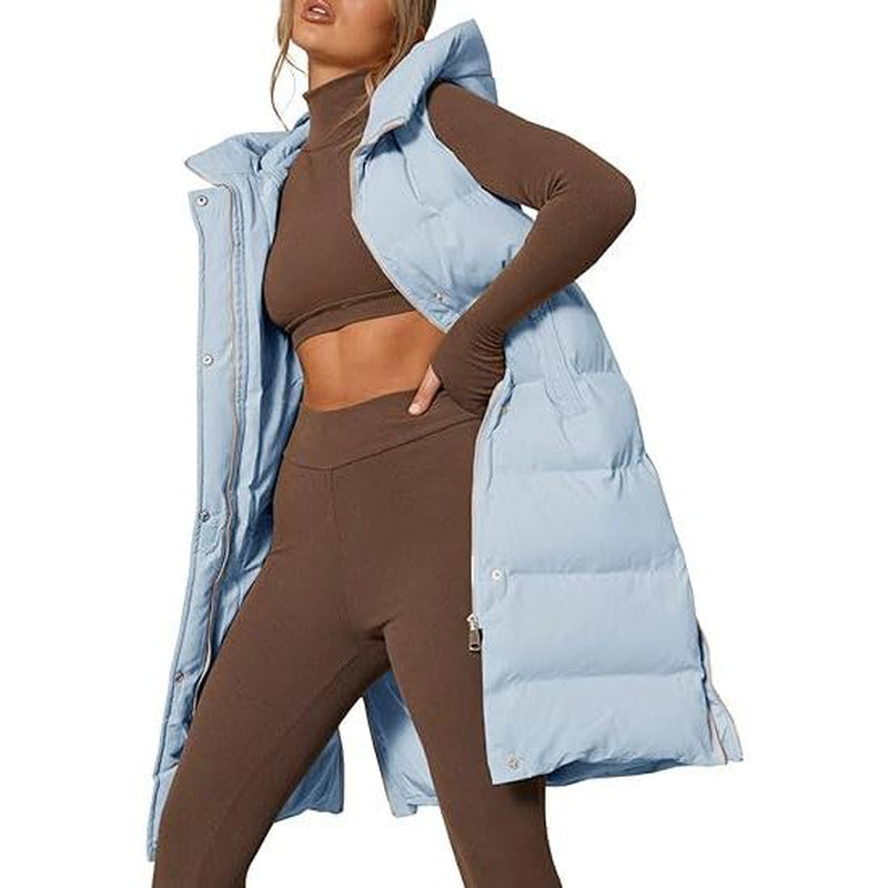 Goranbon Womens down Vest with Stand Collar Thick Hooded Sleeveless Long Coats Jacket