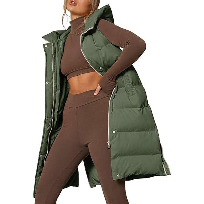 Goranbon Womens down Vest with Stand Collar Thick Hooded Sleeveless Long Coats Jacket
