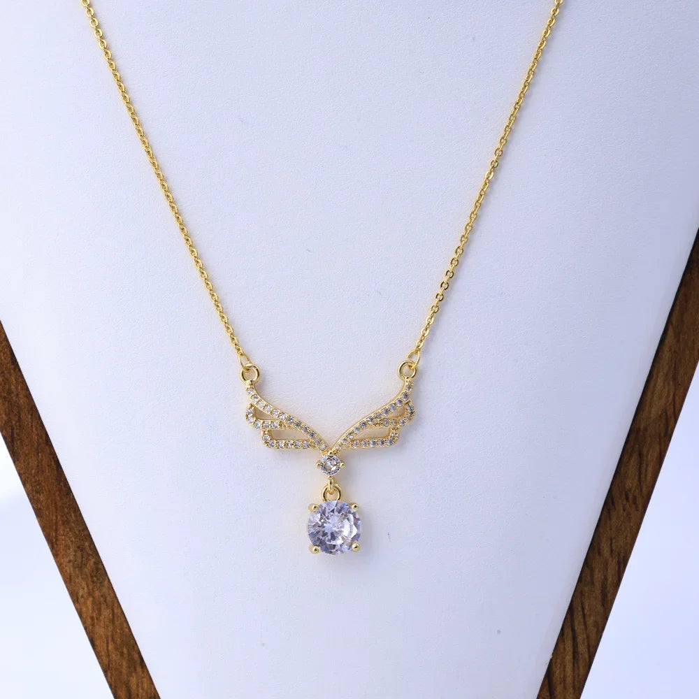 Fashion Trend, Drop Wings, Necklaces, Women'S Light Luxury, Niche Versatile, Simple, Micro-Inlaid Pendants, High-End Clavicle Ch