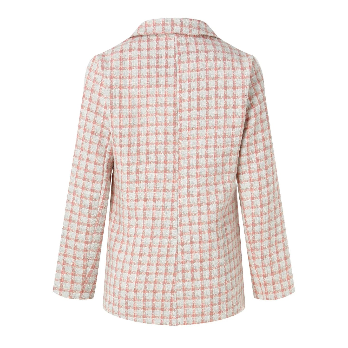 Womens Tweed Blazers Casual Jackets Long Sleeve Double Open Front Plaid Blazer Jackets Work Suits(Pink,M)