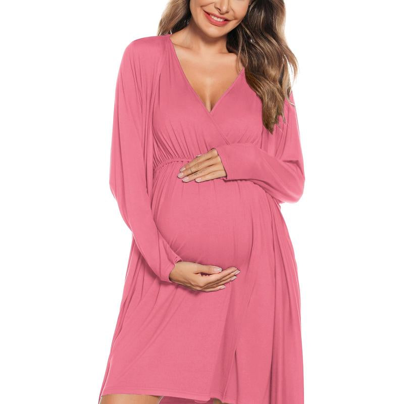 SWOMOG Women Maternity Nursing Gown and Robe Set 3 in 1 Soft Modal Fabric Nursing Gown for Hospital Bathrobe Pregnancy Postpartum Outfits Pregnant