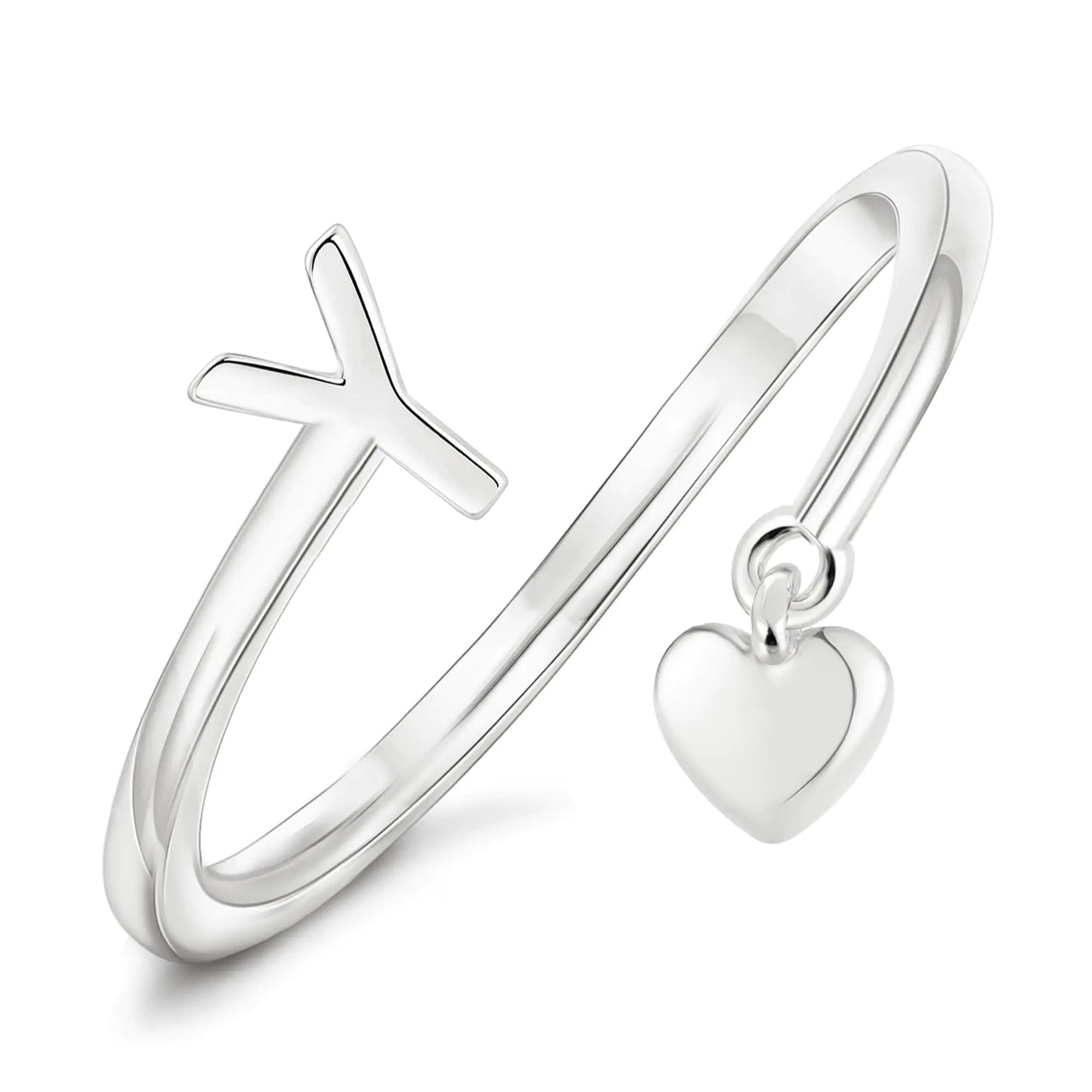 MYYOII Silver Initial Ring for Women Dainty Initial Heart Non Tarnish Silver Rings Alphabet Letter Rings Open Statement Ring Adjustable Thumb Pinky Ring for Women