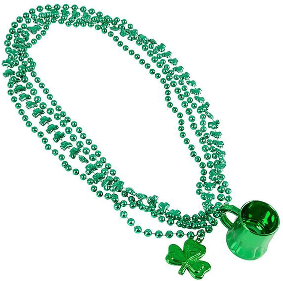 St. Patrick'S Beer Mug Beads & Shamrock Necklace Variety Pack, Metallic Green, 33 Inch (8Mm) (12-Pack)