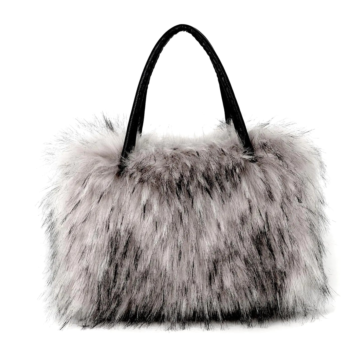 Womens Shoulder Handbags Faux Fur Tote Bag Fluffy Satchel Handbags for Women Mom Friends Bridesmaids (grey)