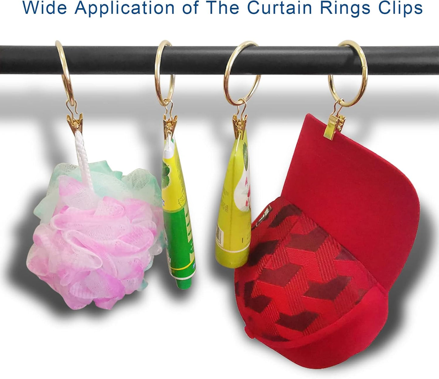 100 Pack Metal Curtain Rings with Clips, Drapery Clips Hooks, Decorative Curtain Rod Clips 1.5 in Interior Diameter, Gold