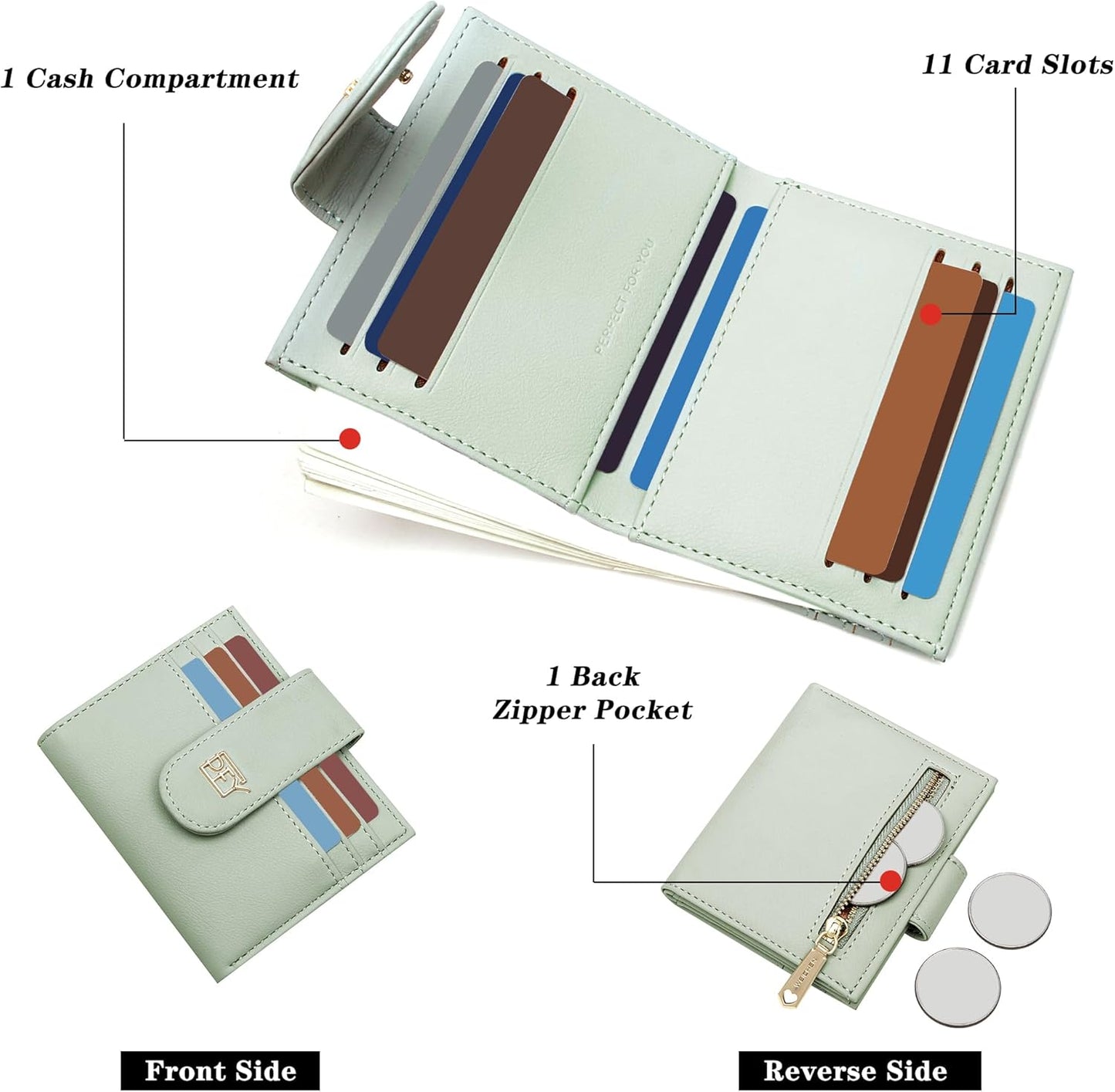 Small Wallets for Women Slim Bifold Credit Card Holder Minimalist Zipper Coin Pocket