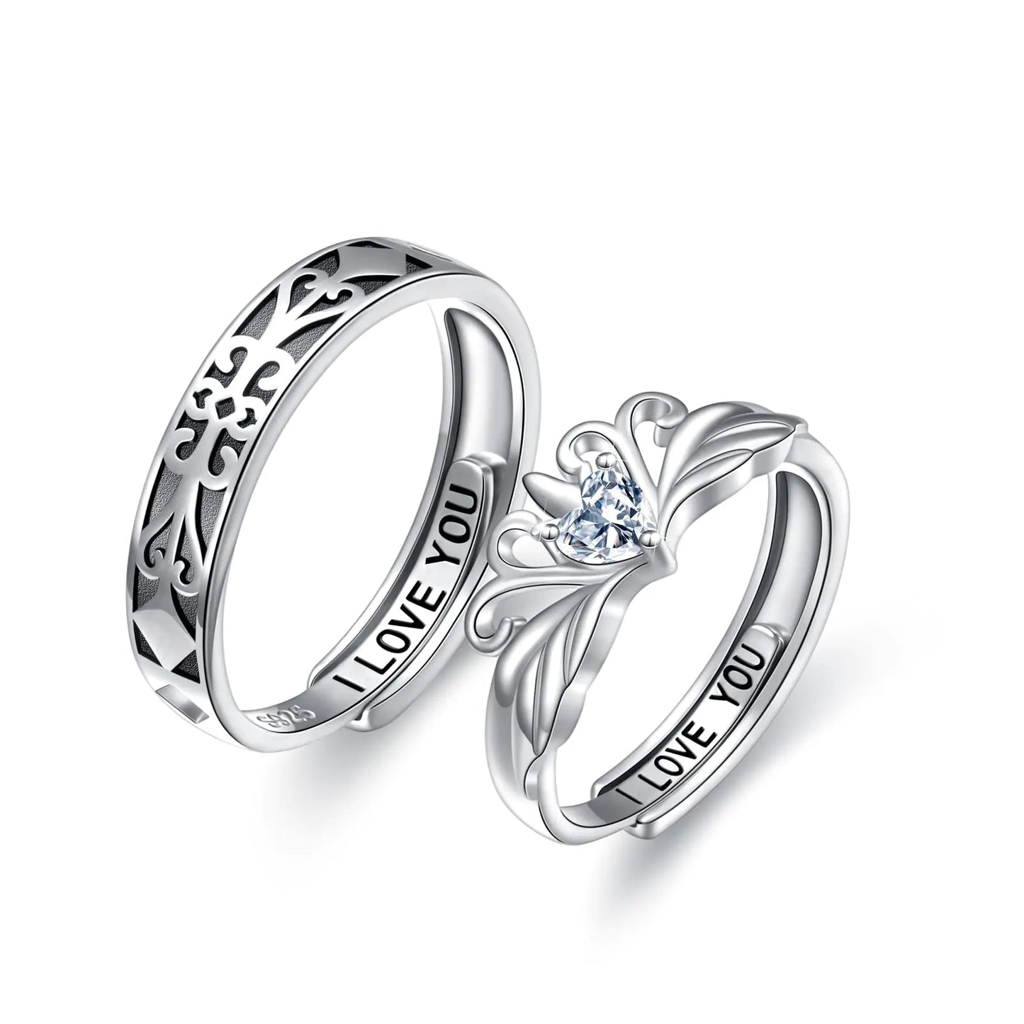 Alphm Promise Rings for Couples Matching Rings Sets 925 Sterling Silver I Love You Princess and Knight Engagement Ring for Her and Him Wedding Band Adjustable Couple Rings for 2 Women Men