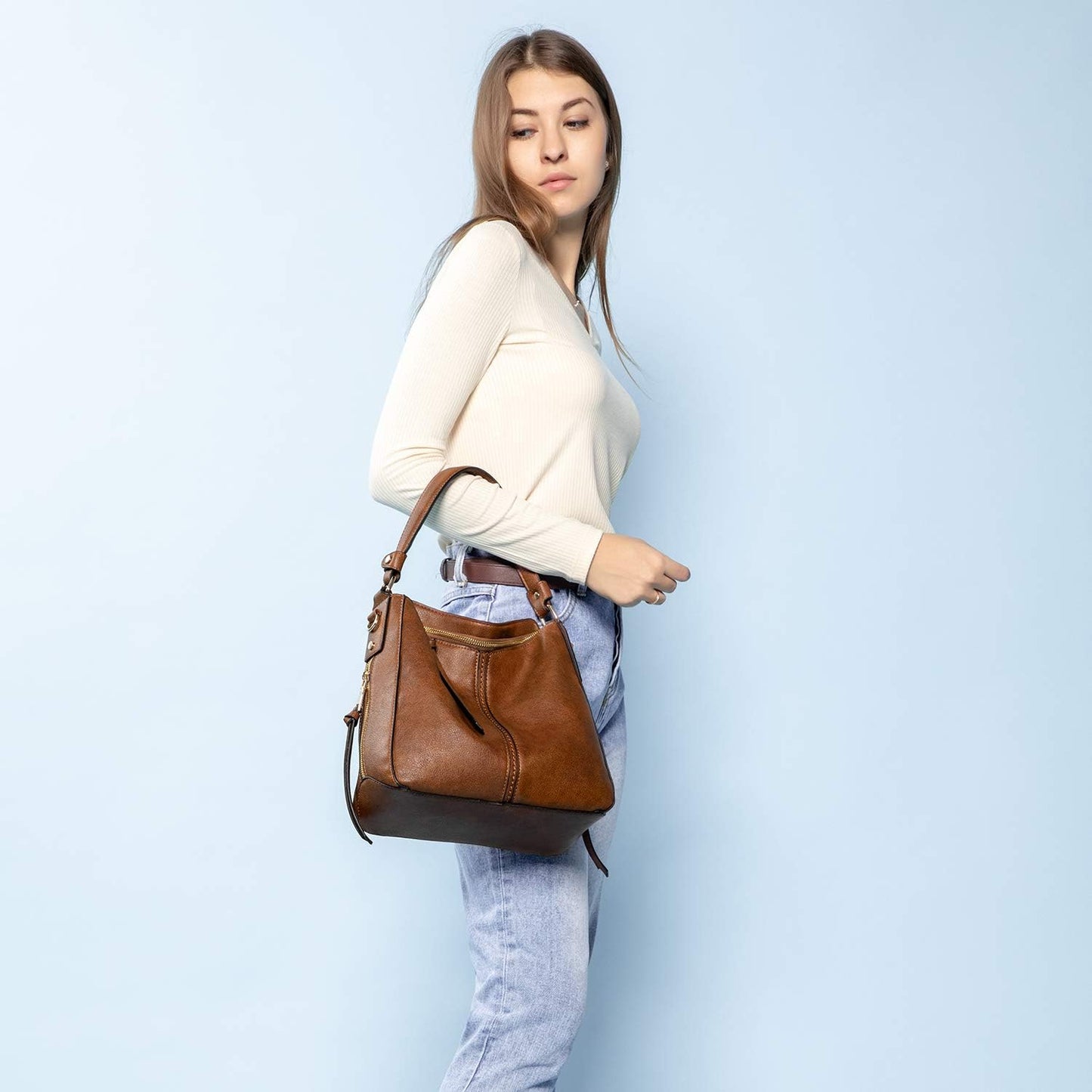 Hobo Crossbody Bags for Women Designer Faux Leather Hobo Handbags Retro Large Size Shoulder Bag Bucket Purse