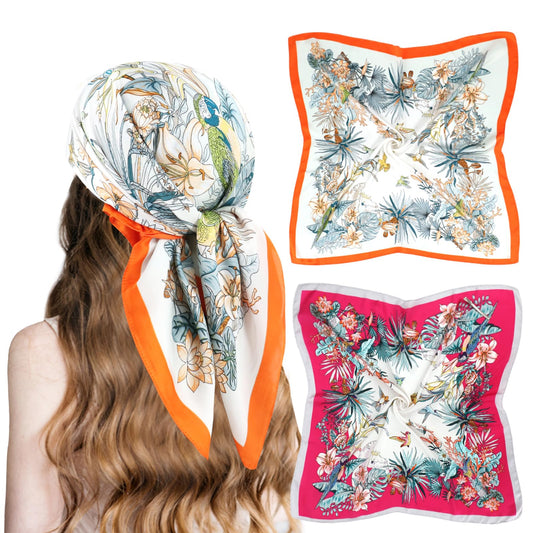 Ciormis 27.5 Inch Silk Feeling Scarf for Women - 2 Pcs Square Silk Satin Like Head Scarf Hair Wraps Bandanas for Women