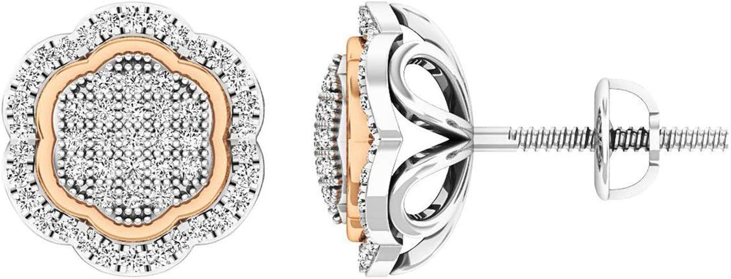 0.35 Cttw 14K round White Diamond Womens Cluster Flower Earrings 1/, Solid Gold