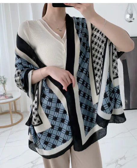 Korean Style Plaid Scarf for Women - Warm Shawl