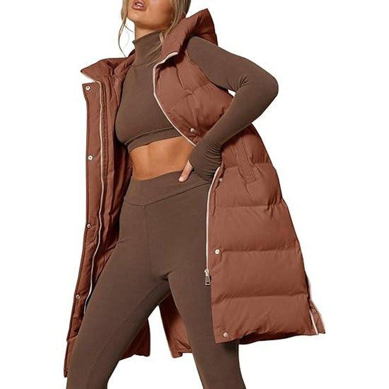 Goranbon Womens down Vest with Stand Collar Thick Hooded Sleeveless Long Coats Jacket