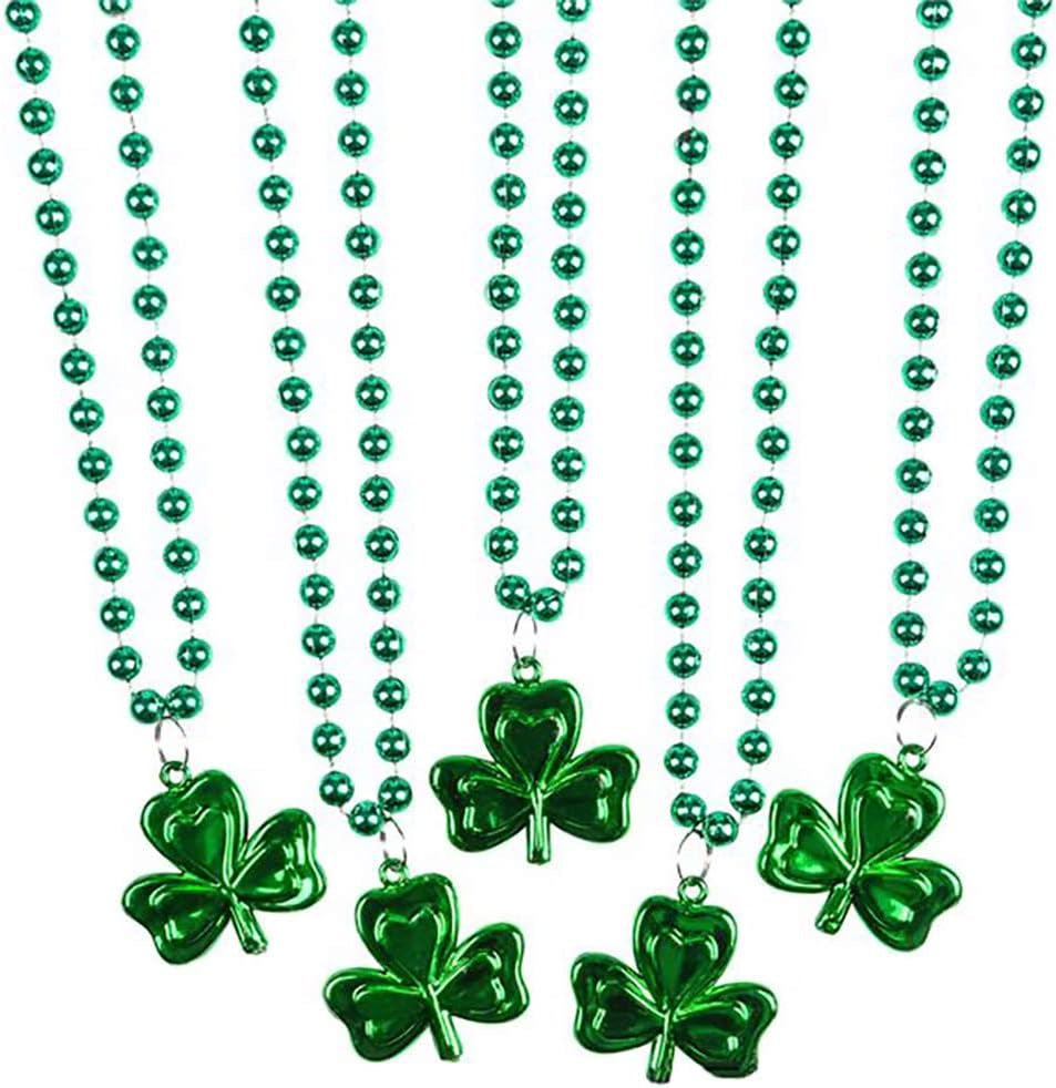 St. Patrick'S Beer Mug Beads & Shamrock Necklace Variety Pack, Metallic Green, 33 Inch (8Mm) (12-Pack)