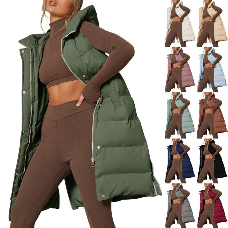 Goranbon Womens down Vest with Stand Collar Thick Hooded Sleeveless Long Coats Jacket