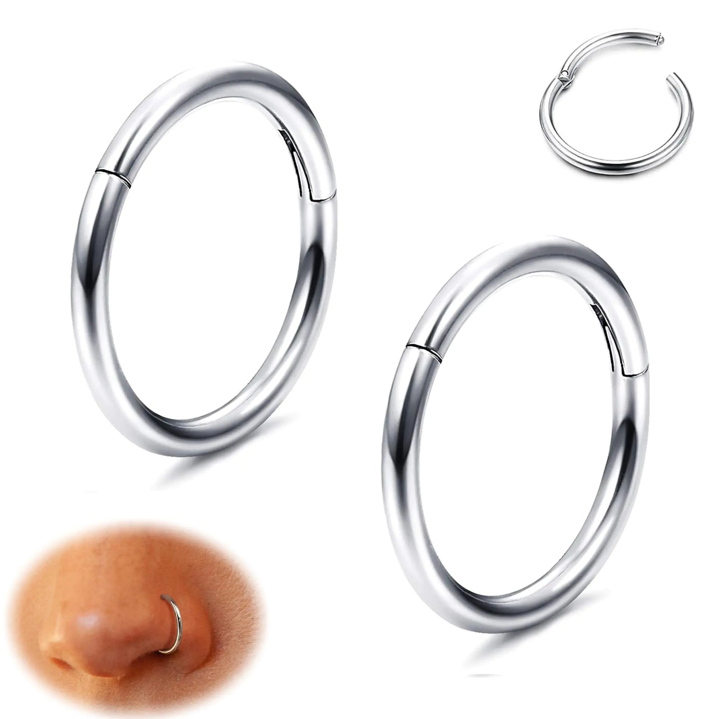 MILACOLATO 2Pcs G23 Titanium 18G Nose Rings Hoop Lip Rings Hinged Segment Rings for Women Men Helix Daith Tragus Cartilage Earrings Piercing Jewelry 10mm