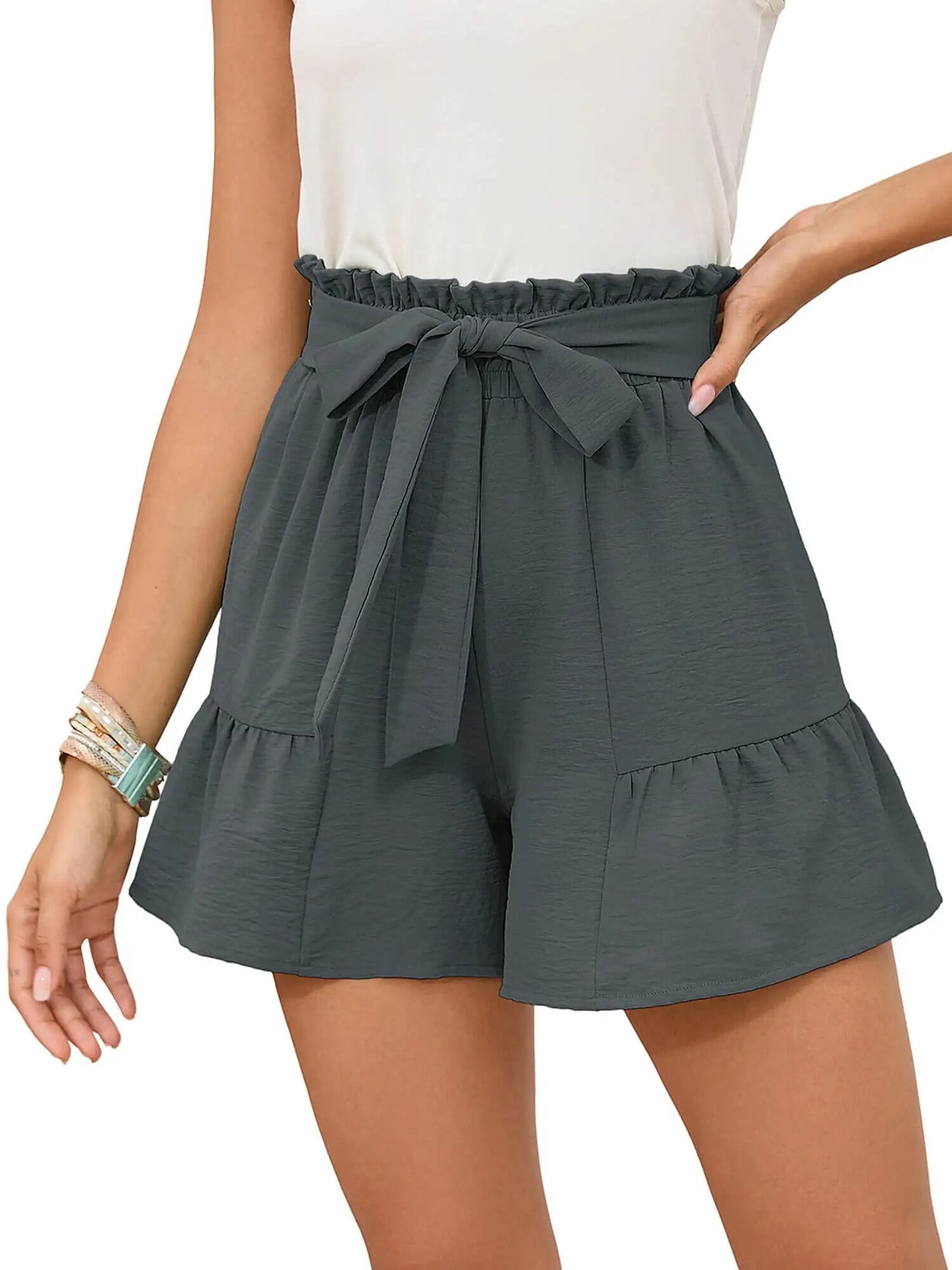 Summer High Waist Wide Leg Shorts for Womens Casual Loose Elastic Waist Lounge Beach Shorts with Pockets, US Size 2XL, Dark Blue
