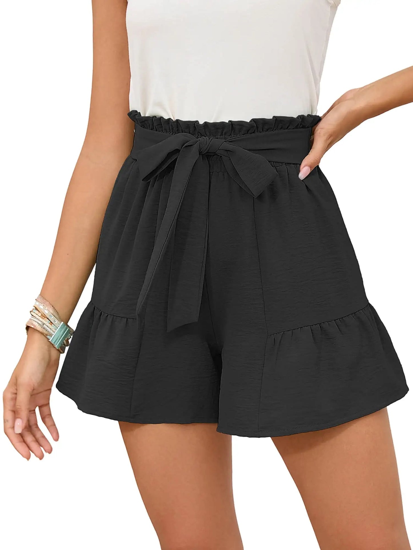Summer High Waist Wide Leg Shorts for Womens Casual Loose Elastic Waist Lounge Beach Shorts with Pockets, US Size 2XL, Dark Blue