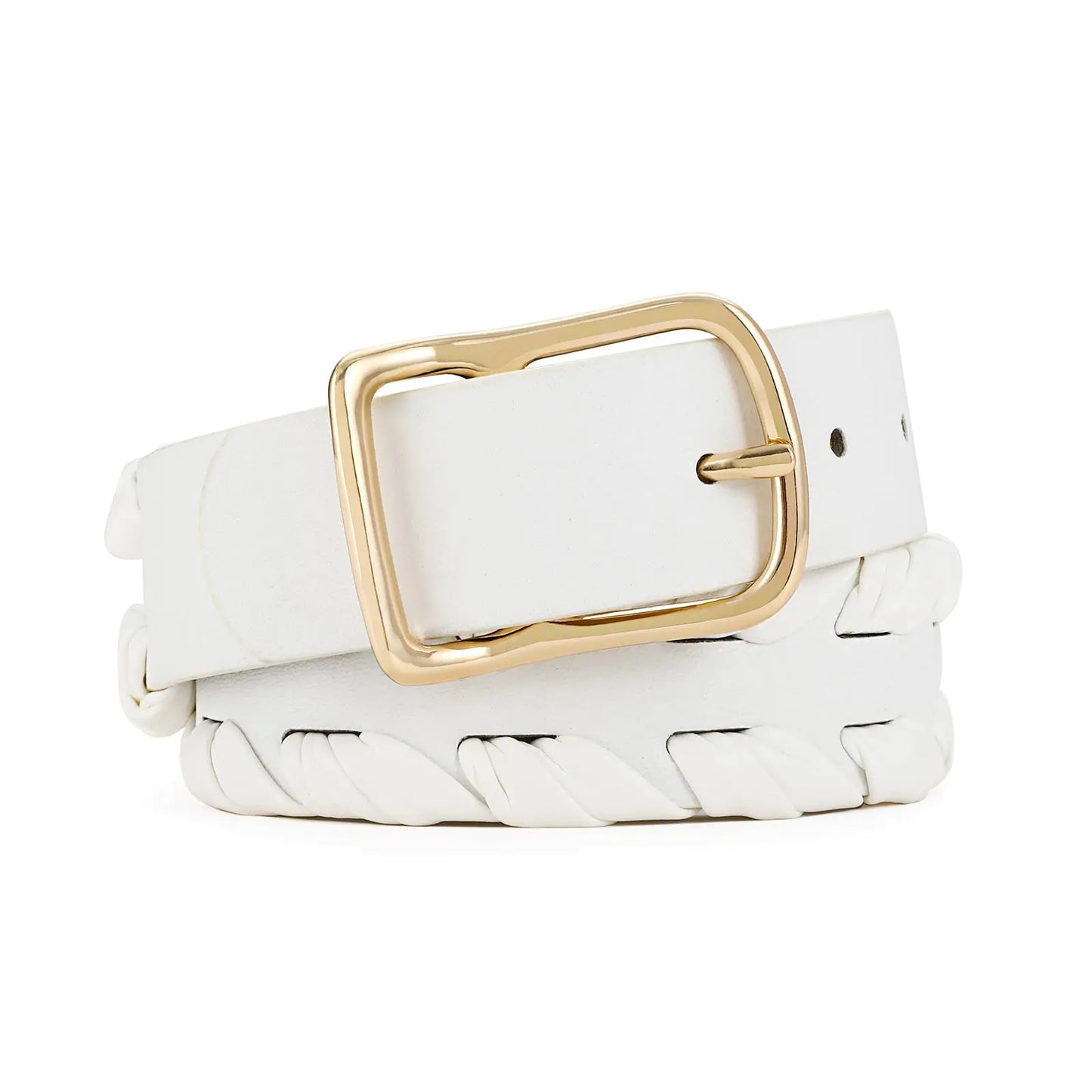 RISANTRY White belt Fashion Knot Belt for Women White Leather Waist Belt with Gold Buckle belt for Jeans