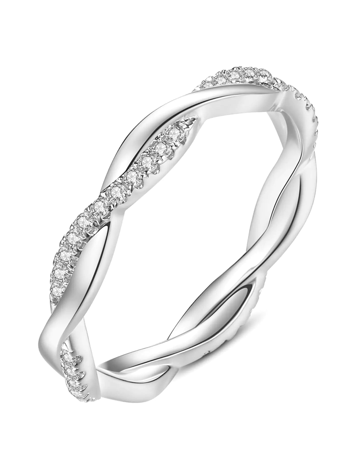 Oivley Wedding Band for Women Twisted Rope 925 Sterling Silver Rings with 18K White Gold Plated Wedding Rings for Women Cubic Zirconia Rings Half Eternity Promise Rings for Her/Couples-55
