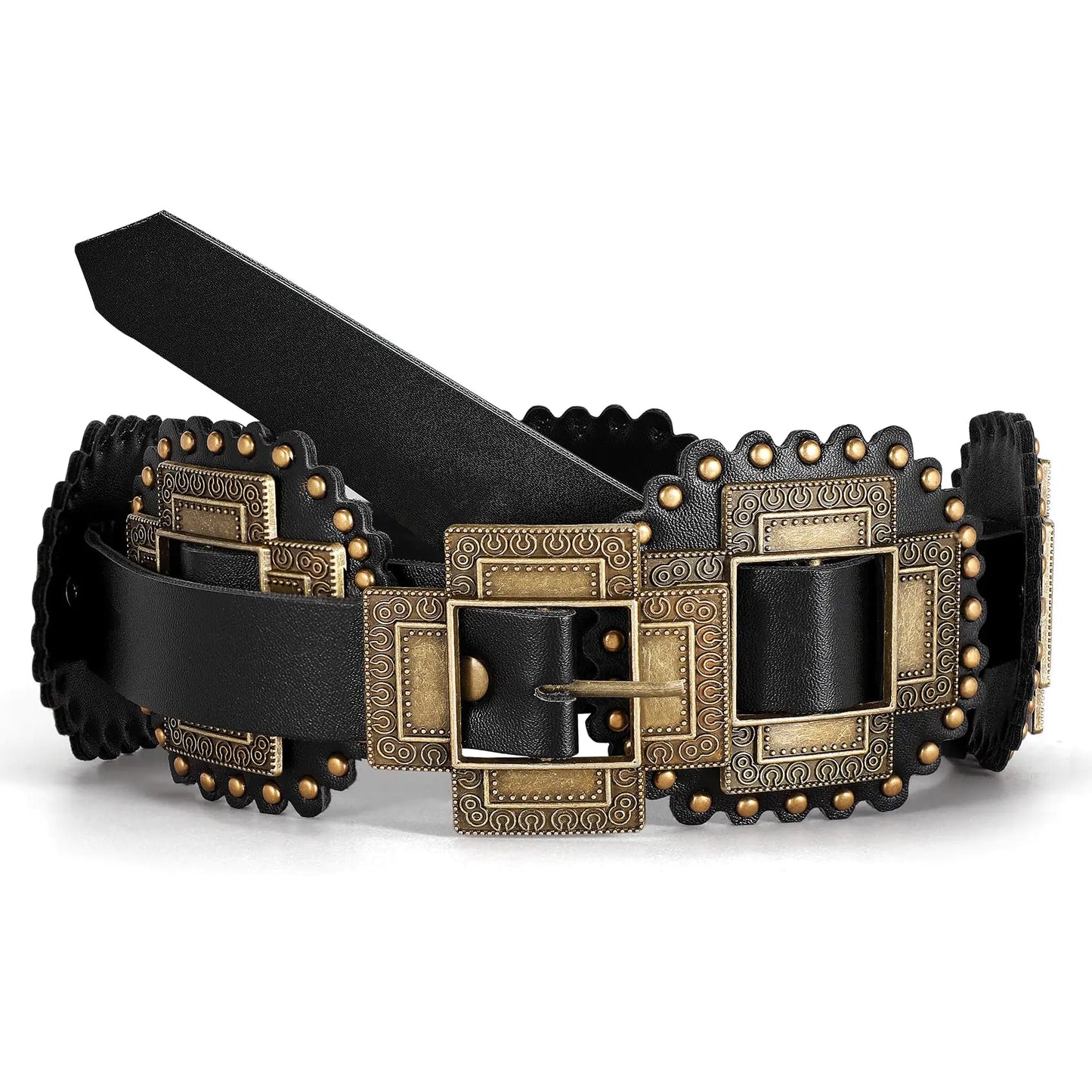 TRIWORKS Women Wide Western Leather Belt Boho Disc Concho Belt Cowgirl Vintage Waist Belt for Jeans Dresses