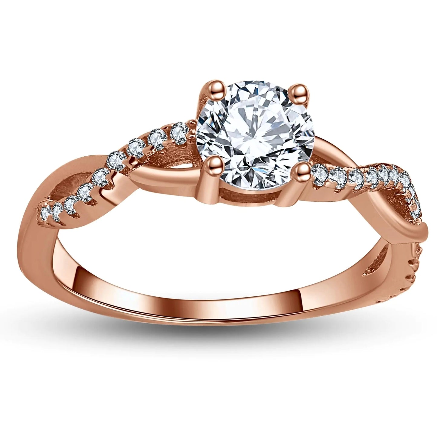 Twist CZ Engagement Rings for Women by Ginger Lyne | 1 Ct Faux Diamond Ring | 925 Sterling Silver 14K Rose Gold Wedding Rings for Women | Travel Promise Rings for Her - Size 9