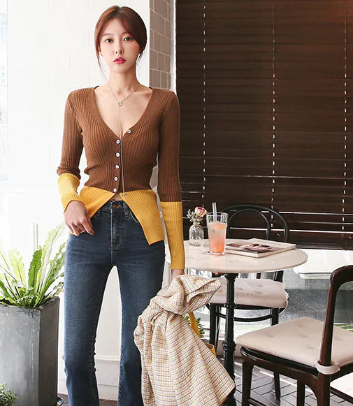 Color Block Long Sleeve Top for Women