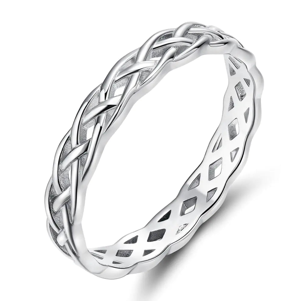 EAMTI 4MM Wedding Bands for Women Celtic Knot S925 Sterling Silver Wedding Rings Eternity Band Rings Size 8.5