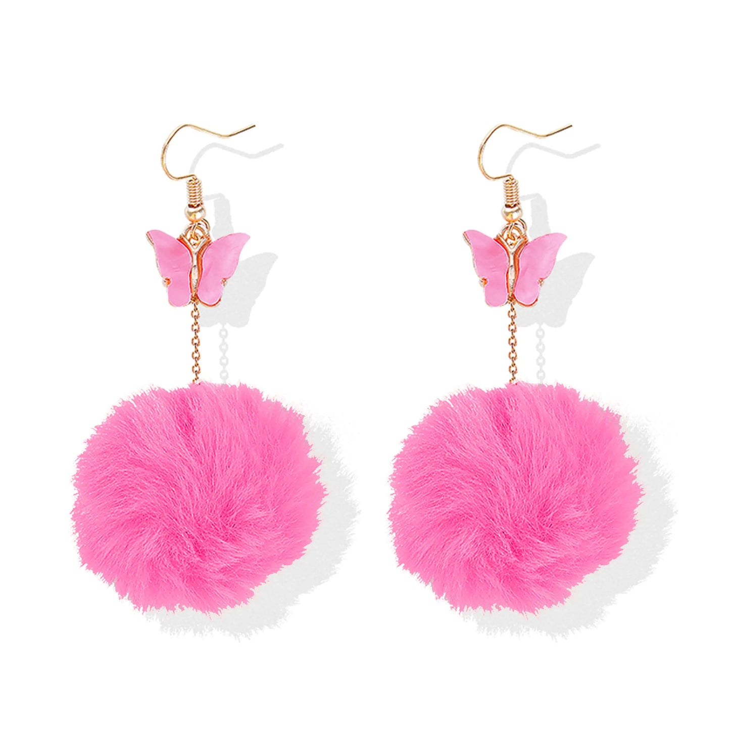Pom Pom Earrings for Women Trendy Butterfly Puffy Dangle Earrings Faux Fur Ball Fluffy Earrings Rave Earrings Prom earrings Puffy Round Earrings Fun Fairy Earrings for Women