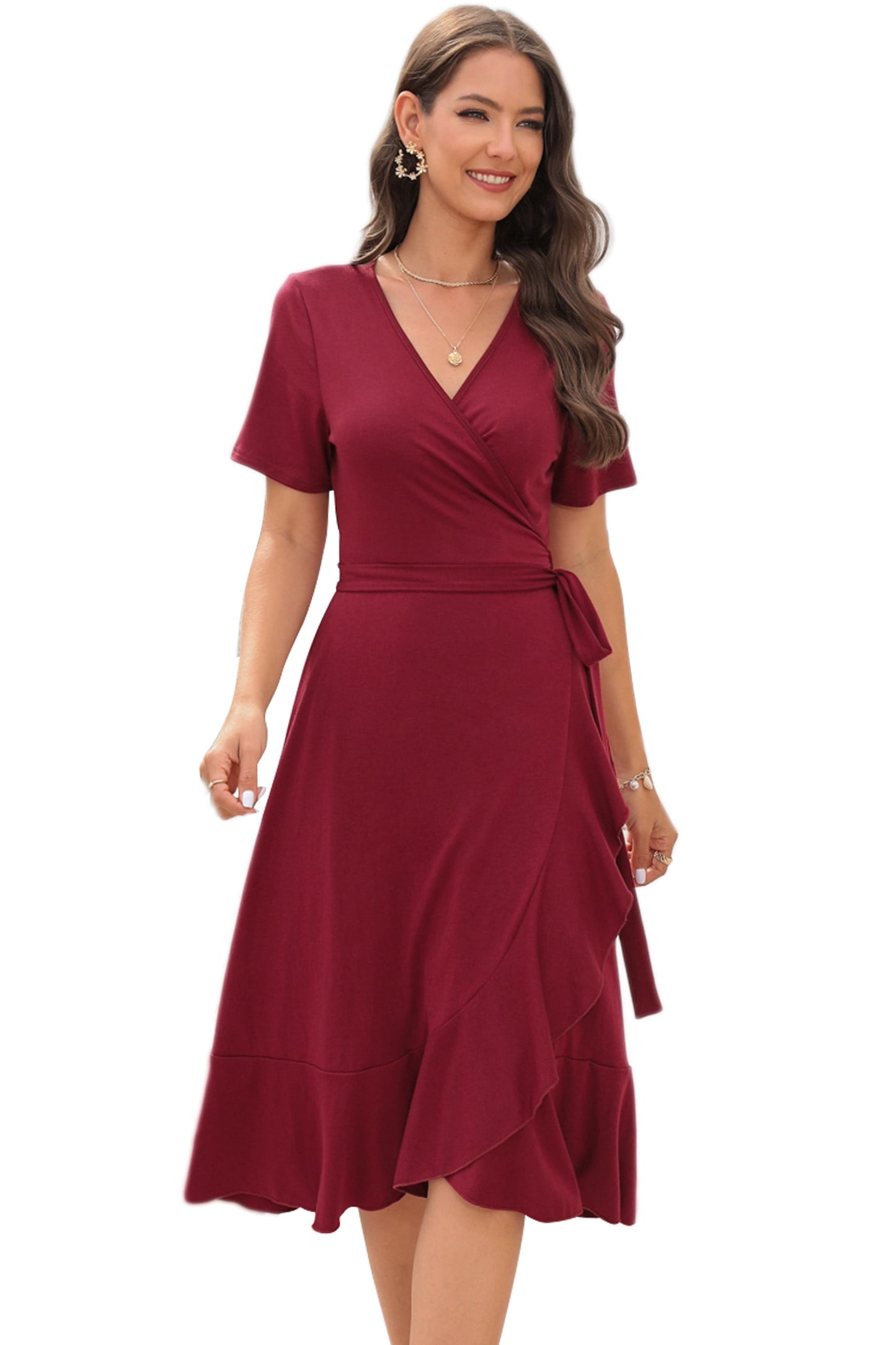 Women Summer Midi V-Neck Dress (Navy Blue, S)