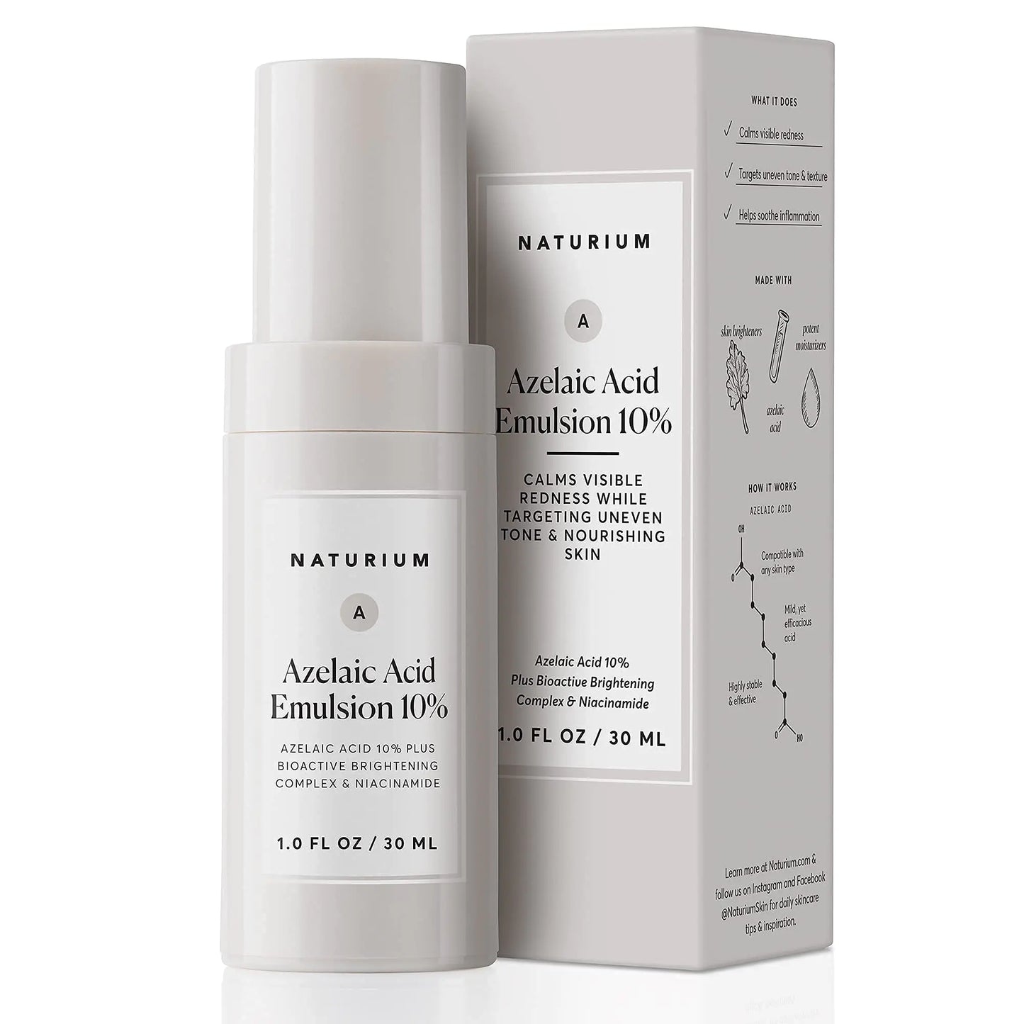 Naturium Azelaic Acid Emulsion 10% Plus Bioactive Complex & Niacinamide Anti-Aging Skin Care 1 oz