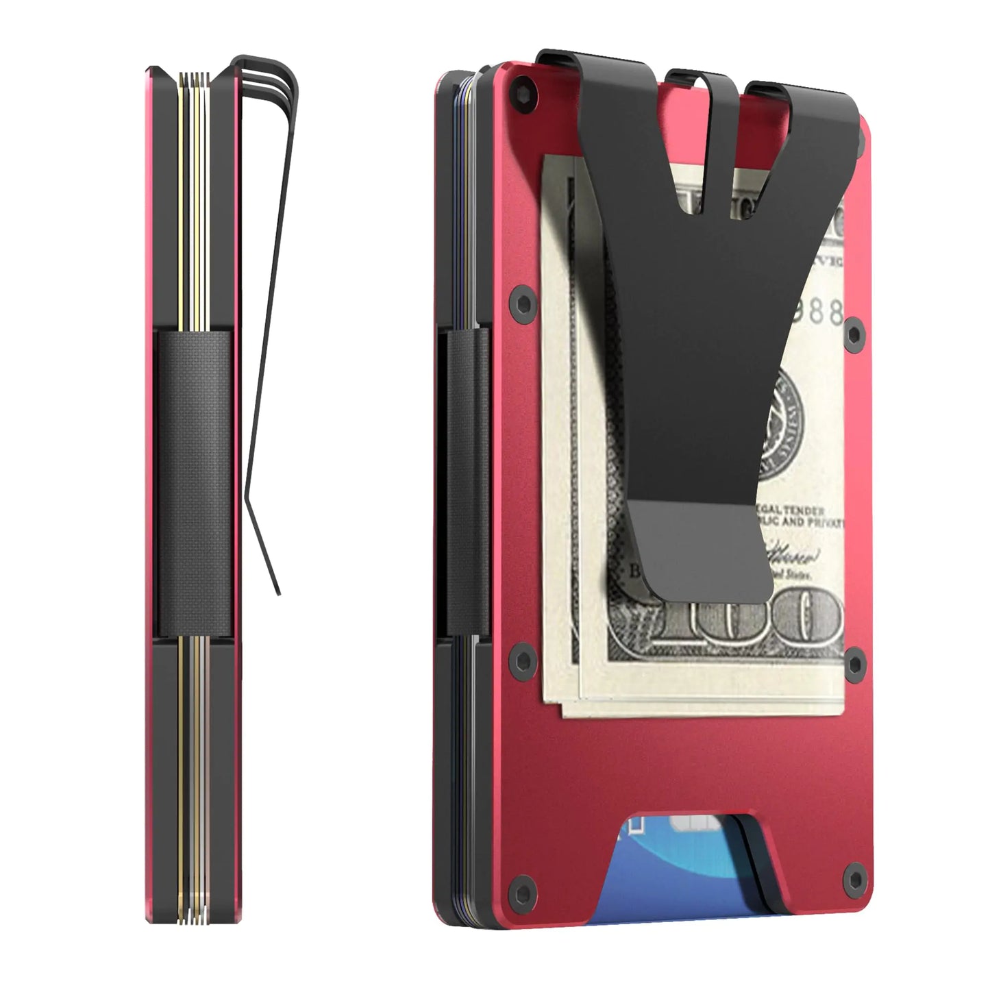 QEG Minimalist Wallet Rfid Shield Credit Card Holder Mens Wallet for Men and Women Metal Wallet Mens Front Pocket as a Gift (Rose Red)