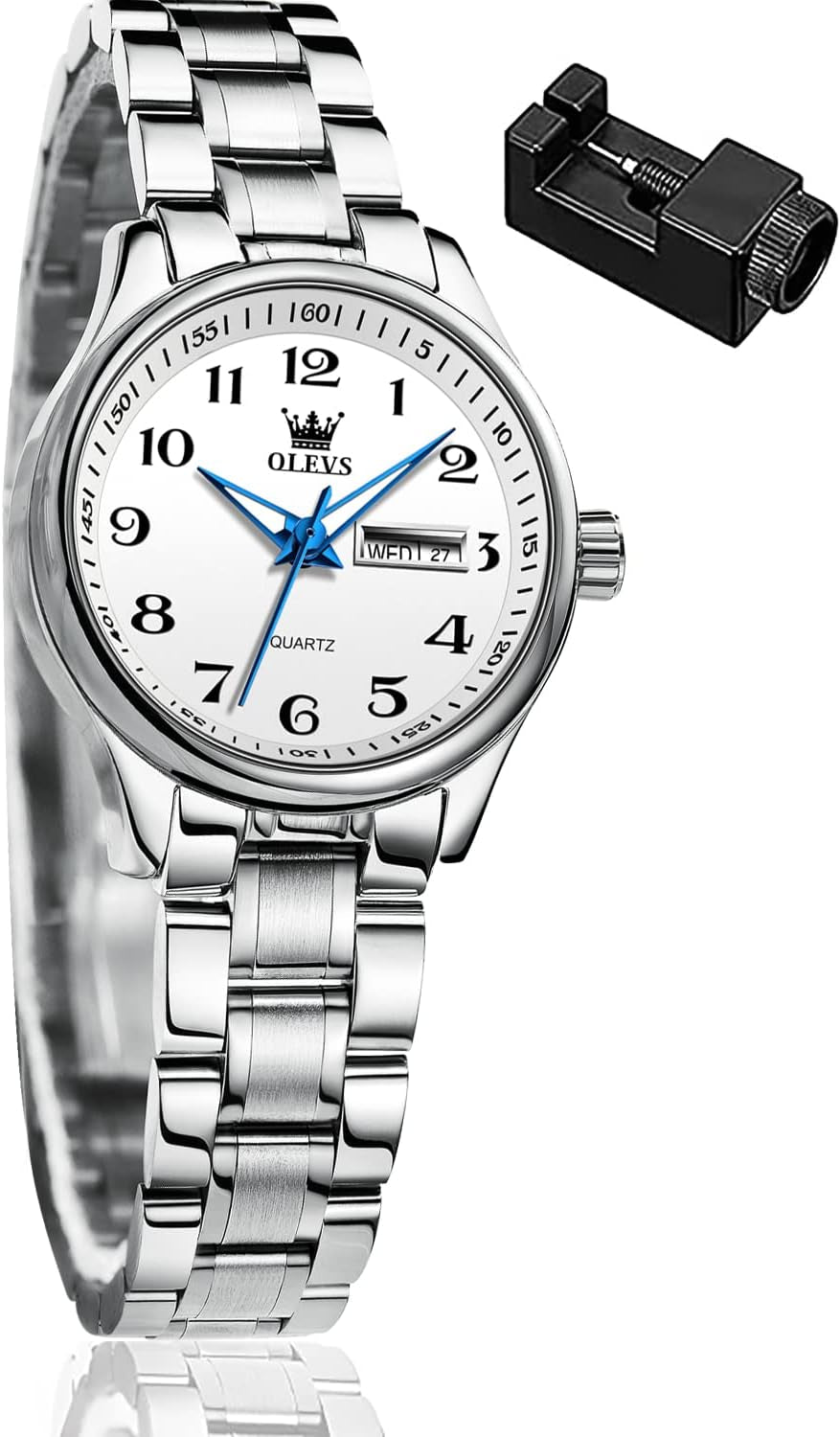 Women Watches Gold Silver Stainless Steel Waterproof Analog Large Easy Reader Day Date Ladies Wrist Watches