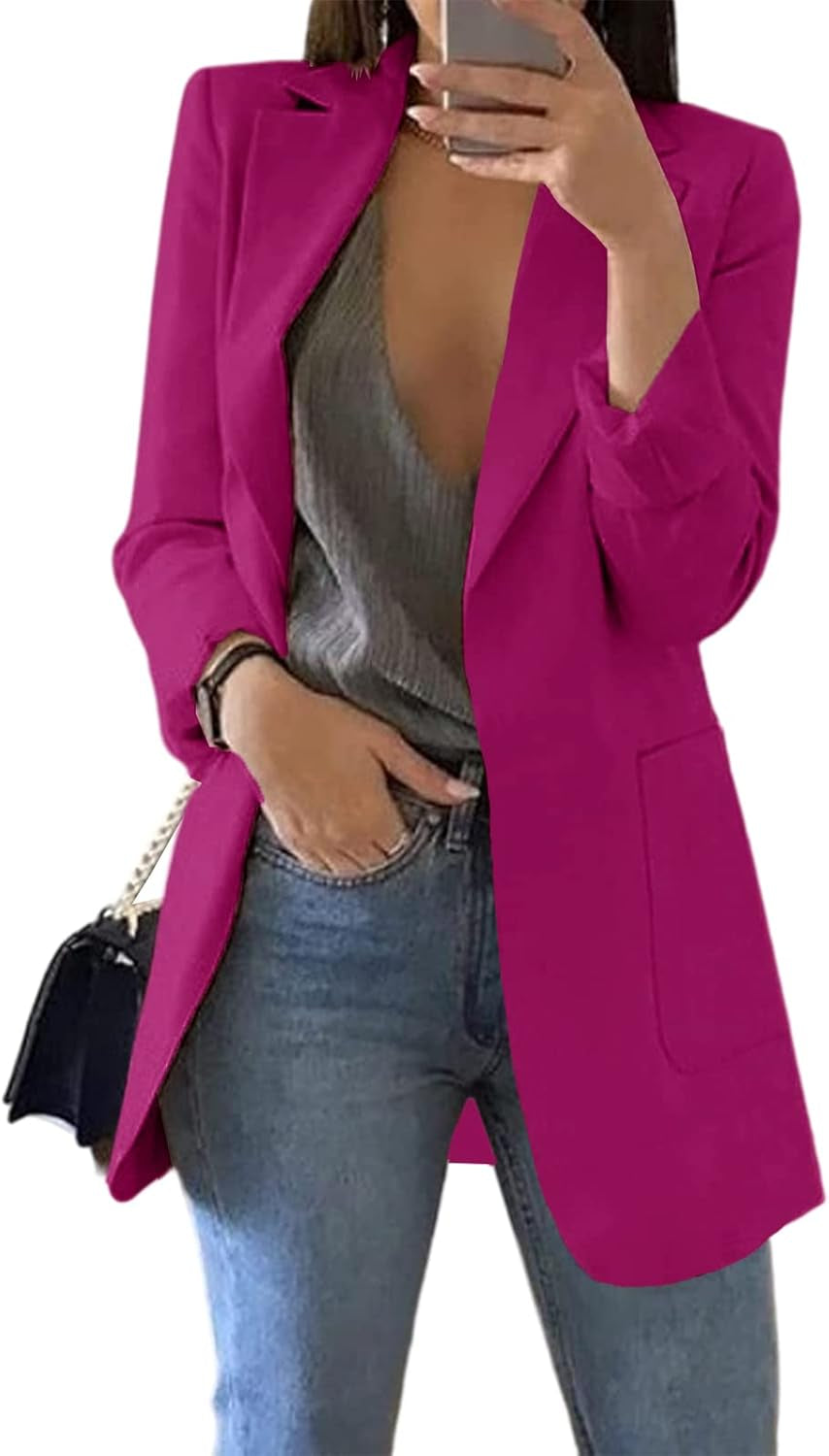 Womens Casual Blazers Open Front Long Sleeve Lapel Collar Work Office Jacket