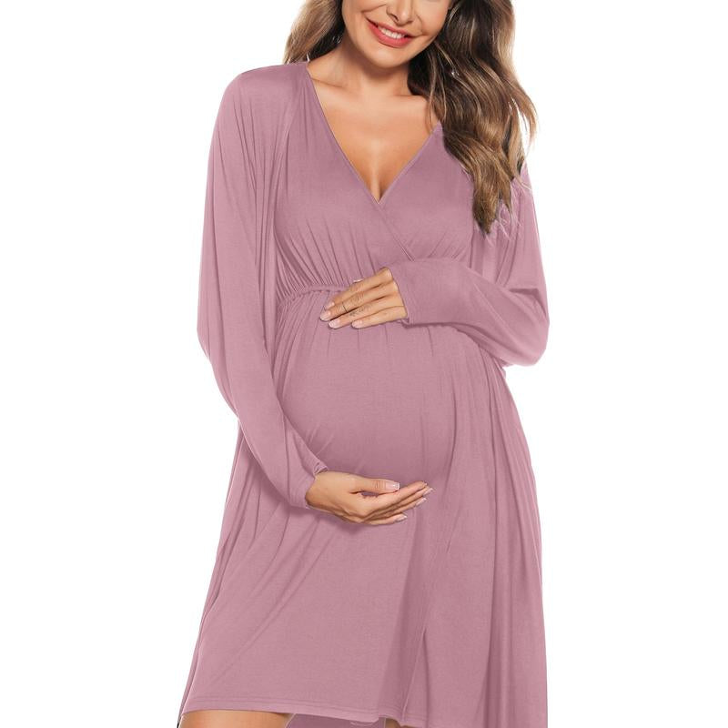 SWOMOG Women Maternity Nursing Gown and Robe Set 3 in 1 Soft Modal Fabric Nursing Gown for Hospital Bathrobe Pregnancy Postpartum Outfits Pregnant
