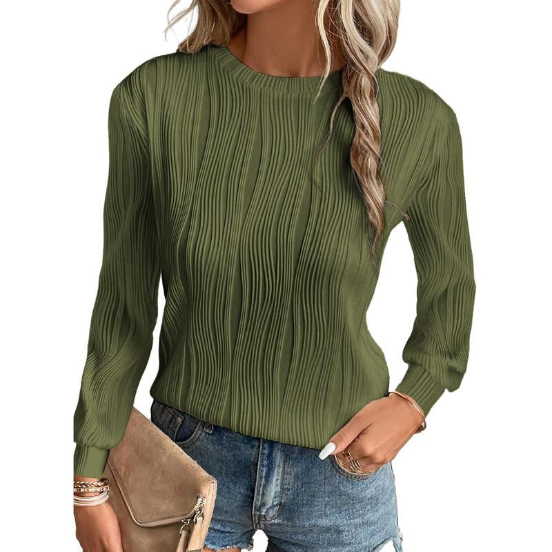 EVALESS Women'S Casual Sweatshirt Tops Trendy Long Sleeve Crewneck Basic Solid Loose Textured Shirts 2025 Fashion Womenswear Outfits Clothing