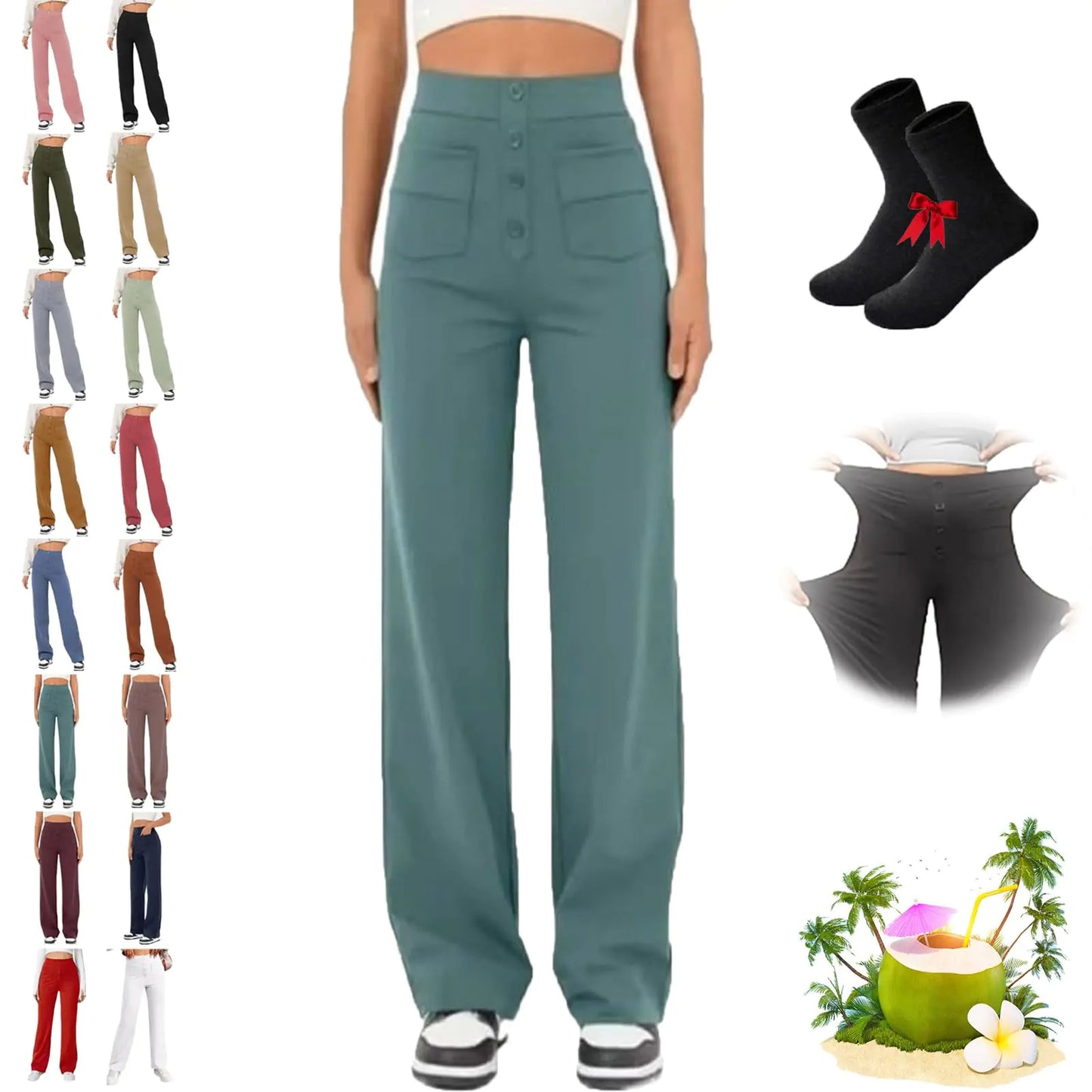 Fulvuse Flexipants - Womens Casual High Waist Stretch Pants Flexi Pants for Women Bloomydove Flexipants Women Petite (Green 3XL)