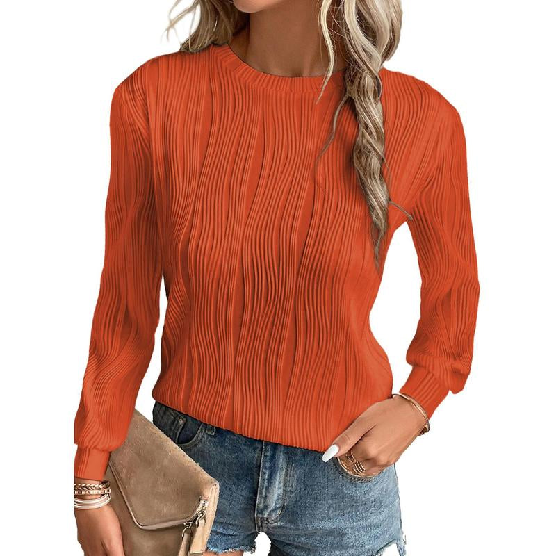 EVALESS Women'S Casual Sweatshirt Tops Trendy Long Sleeve Crewneck Basic Solid Loose Textured Shirts 2025 Fashion Womenswear Outfits Clothing