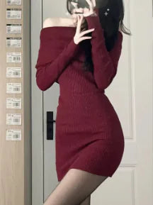 Off-shoulder Sweaters Dress Women