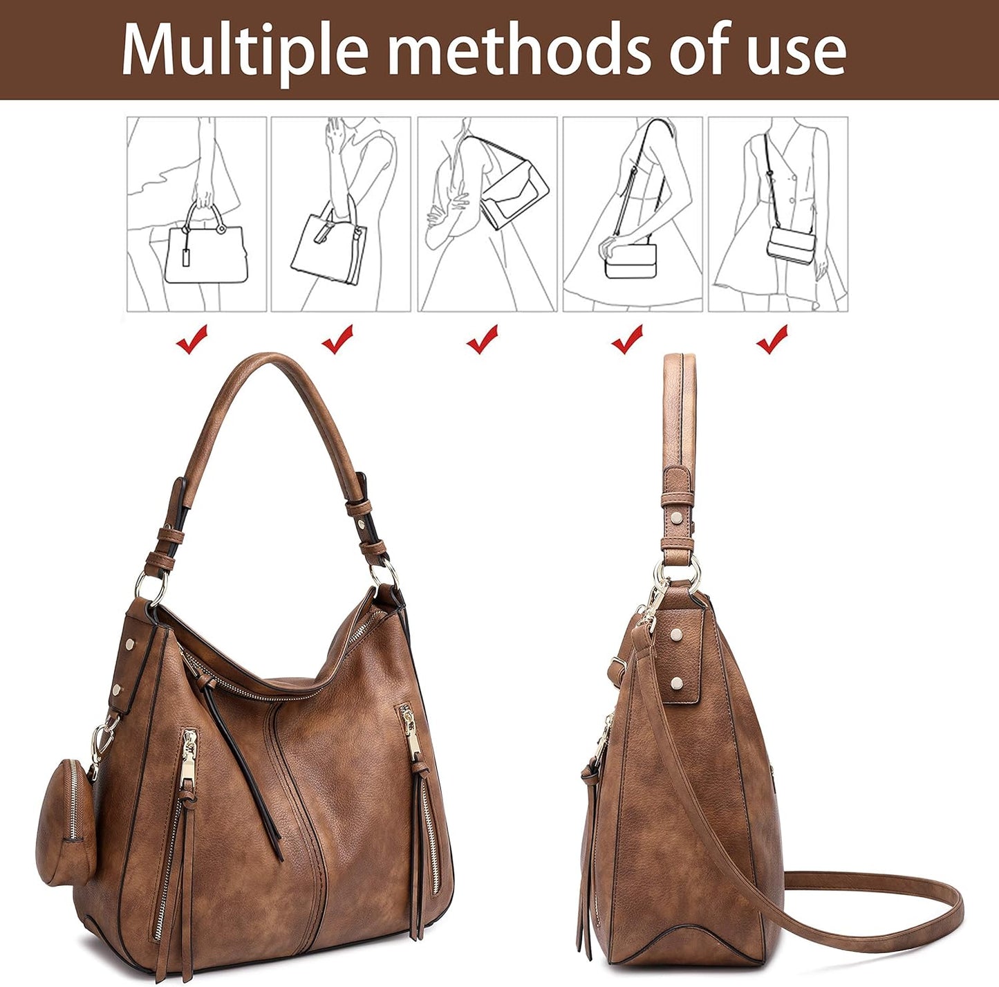 Hobo Bags for Women Handbags Purse Ladies Boho Shoulder Bag Crossbody Purses Faux Leather