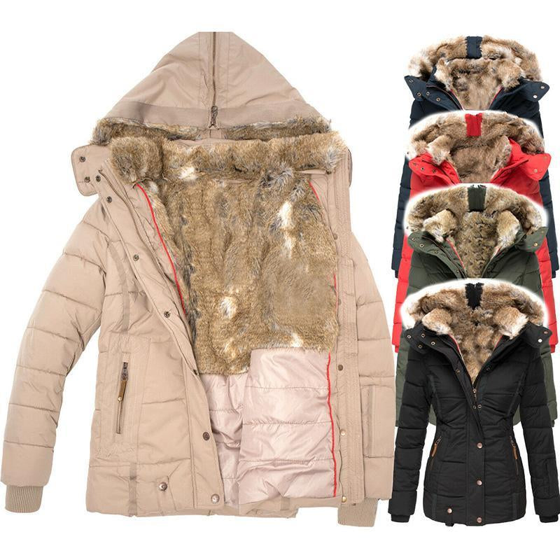 Tankaneo Womens down Coats Winter Zipper Hooded Faux Fur inside Parka down Jackets