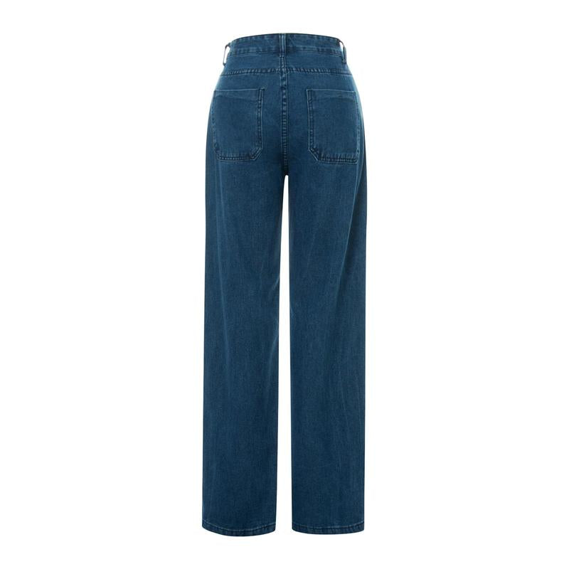 2022 New Style Women´S Casual Loose Jeans Breathable Wide-Leg Pants with Pockets Summer Spring Fashion Denim Long Trouser